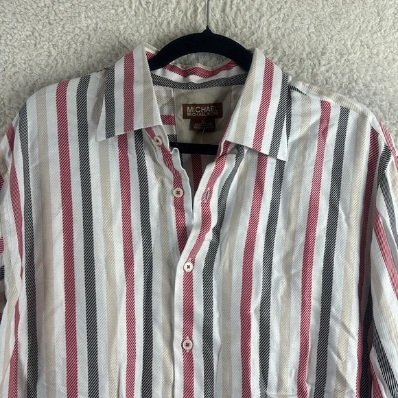 NWT Michael Kors Mens White Striped 100% Cotton Long Sleeve Button Shirt L LARGE - Picture 4 of 14